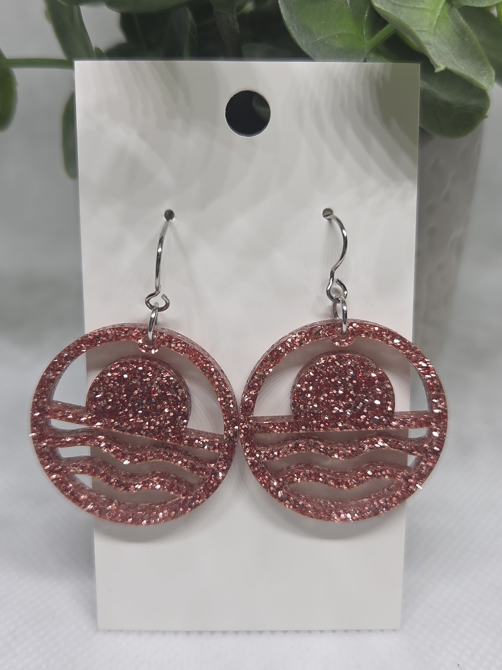 Glitter Rose Pink Sunset Wave Drop Earrings